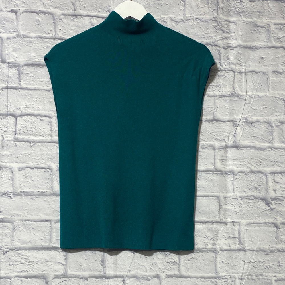 Ann Taylor Teal Mock Neck Blouse - Picture 3 of 8